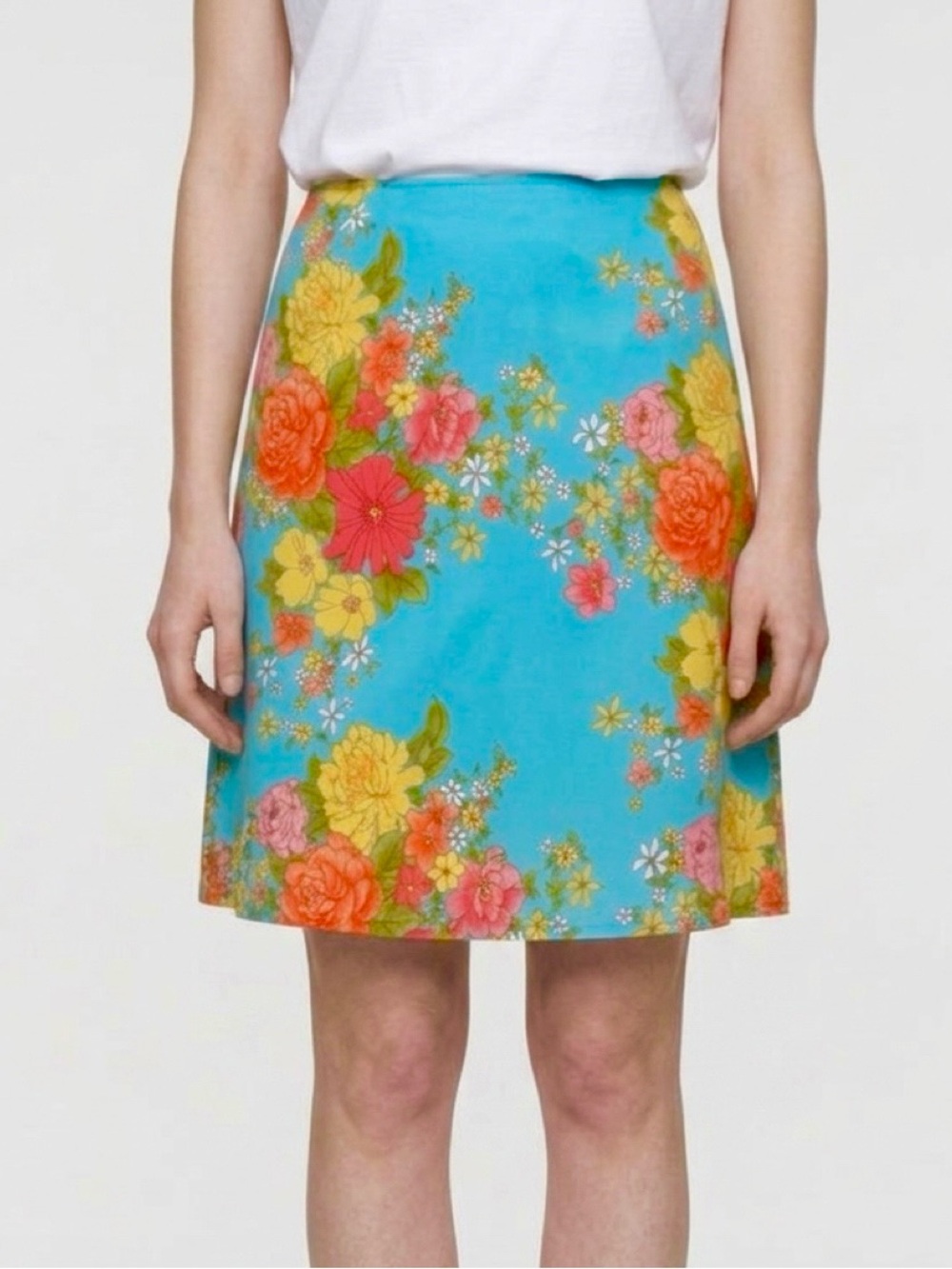 The Limited Turquoise Floral A-Line Skirt
